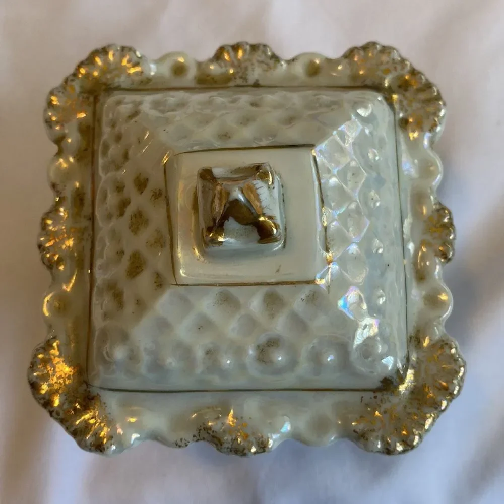 Vintage Victorian Style Floral Porcelain Opalescent Trinket Box